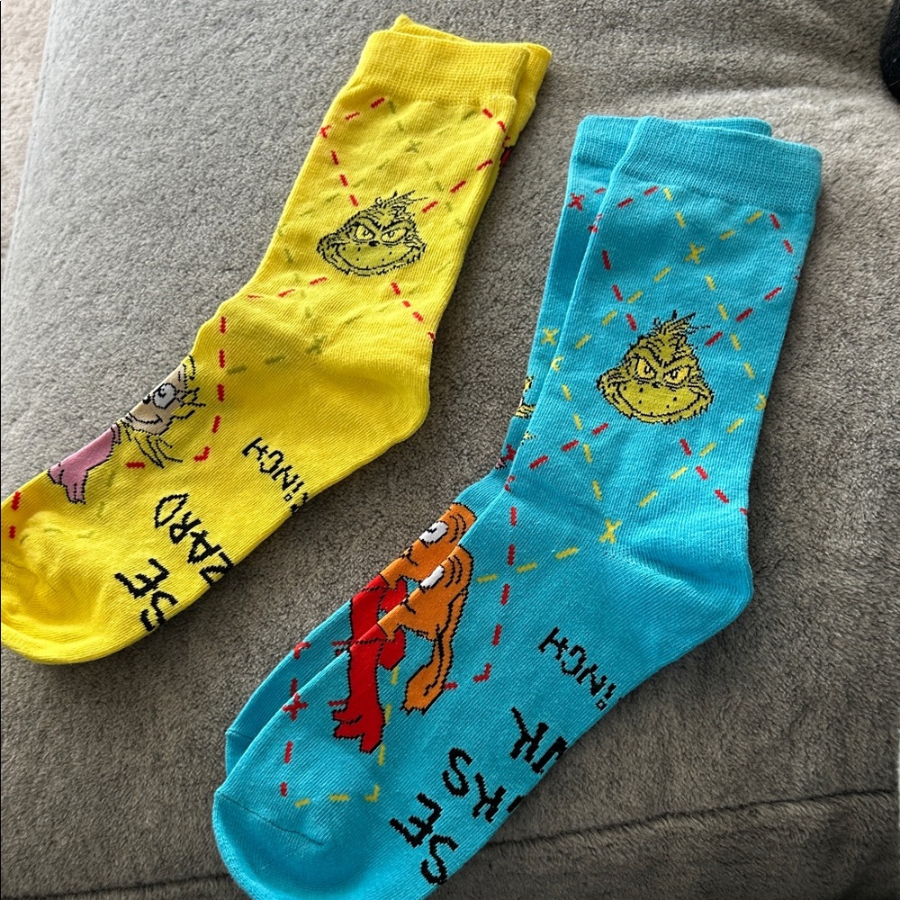 Dr. Seuss Grinch and Max Athletic Socks - Yellow and Blue.